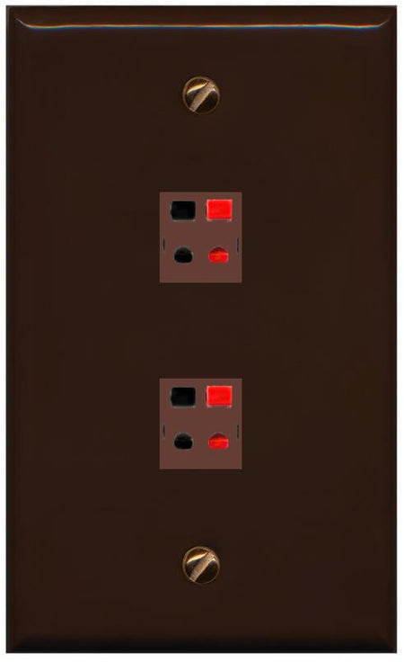 RiteAV 2 Port Speaker Wire Plug Jack Wall Plate - Flat [Brown/Brown]