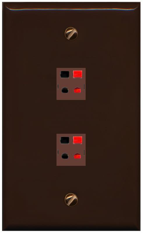 RiteAV 2 Port Speaker Wire Plug Jack Wall Plate - Flat [Brown/Brown]