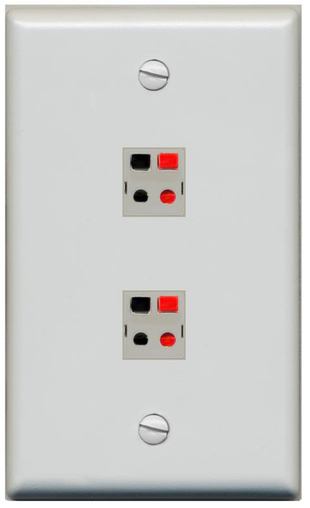 RiteAV 2 Port Speaker Wire Plug Jack Wall Plate - Flat [Gray/Gray]