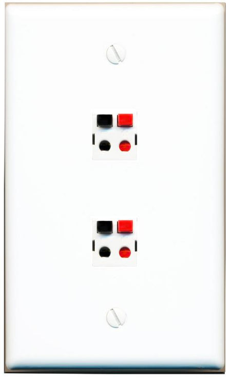 RiteAV 2 Port Speaker Wire Plug Jack Wall Plate - Flat [White]