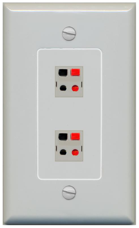 RiteAV 2 Port Speaker Wire Plug Jack Wall Plate - 1 Gang [Gray/Gray]