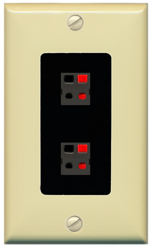 RiteAV 2 Port Speaker Wire Plug Jack Wall Plate - 1 Gang Decorative [Ivory/Black]