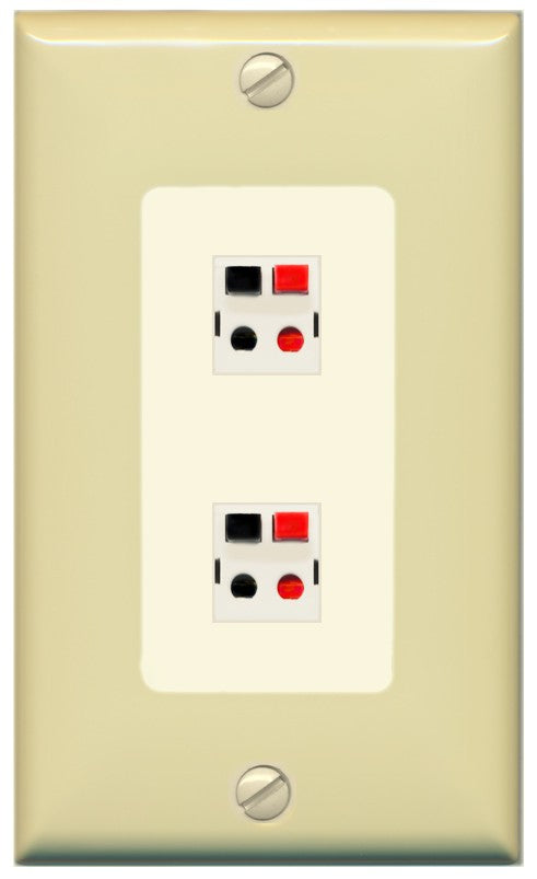 RiteAV 2 Port Speaker Wire Plug Jack Wall Plate - 1 Gang Decorative [Ivory/Light-Almond]