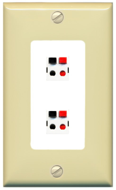 RiteAV 2 Port Speaker Wire Plug Jack Wall Plate - 1 Gang Decorative [Ivory/White]