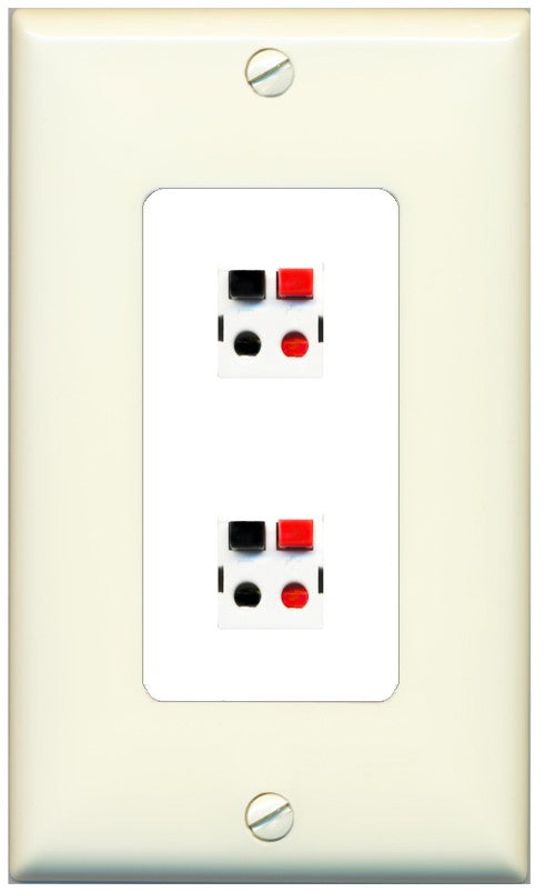 RiteAV 2 Port Speaker Wire Plug Jack Wall Plate - 1 Gang Decorative [Light-Almond/White]