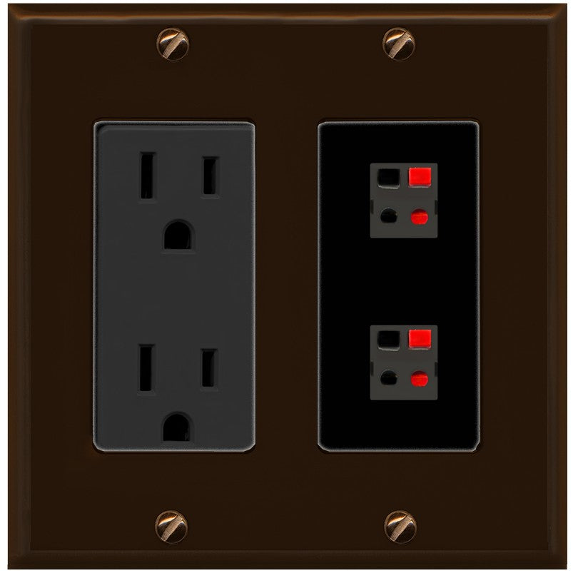 RiteAV 2 Port Speaker Wire Plug Jack Wall Plate - Outlet [Brown/Black]