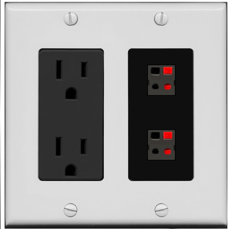 RiteAV 2 Port Speaker Wire Plug Jack Wall Plate - Outlet [Gray/Black]