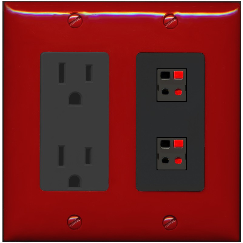 RiteAV 2 Port Speaker Wire Plug Jack Wall Plate - Outlet [Red/Black]