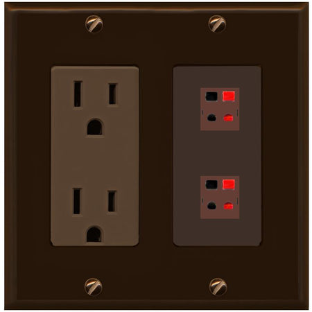 RiteAV 2 Port Speaker Wire Plug Jack Wall Plate - Outlet [Brown/Brown]