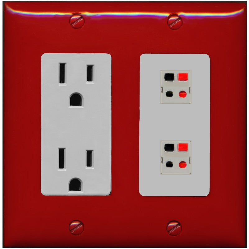 RiteAV 2 Port Speaker Wire Plug Jack Wall Plate - Outlet [Red/Gray]