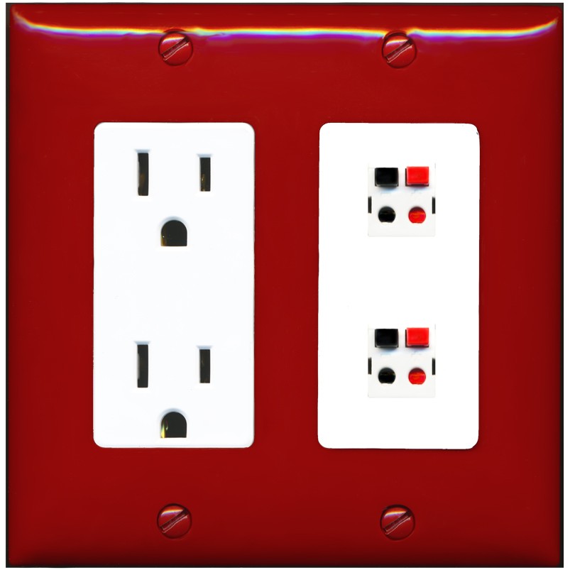 RiteAV 2 Port Speaker Wire Plug Jack Wall Plate - Outlet [Red/White]