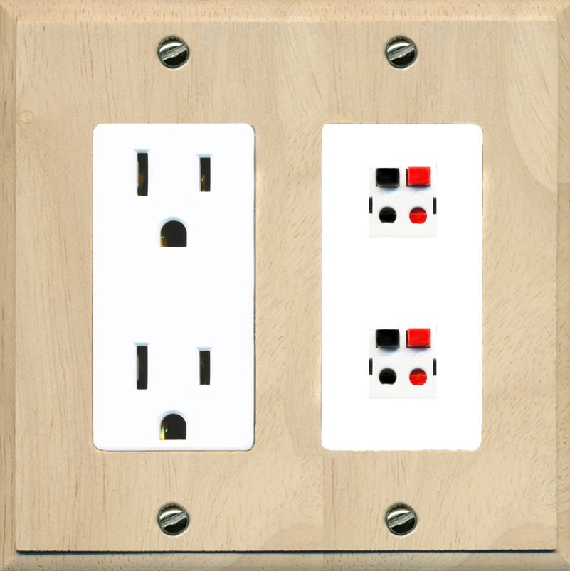 RiteAV 2 Port Speaker Wire Plug Jack Wall Plate - Outlet [Wood/White]