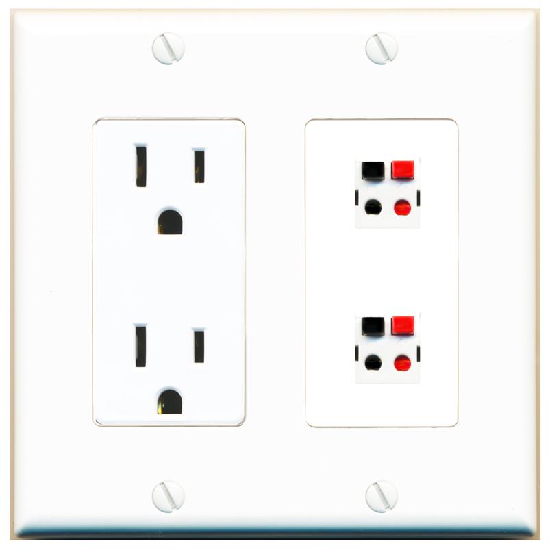 RiteAV 2 Port Speaker Wire Plug Jack Wall Plate - Outlet [White]
