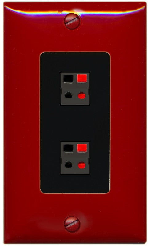 RiteAV 2 Port Speaker Wire Plug Jack Wall Plate - 1 Gang Decorative [Red/Black]