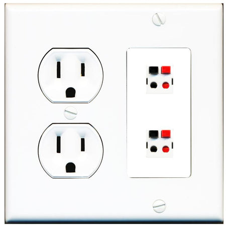 RiteAV 2 Port Speaker Wire Plug Jack Wall Plate - Round Outlet [White]