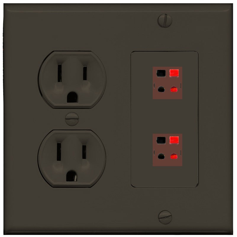 RiteAV 2 Port Speaker Wire Plug Jack Wall Plate - Round Outlet [Brown/Brown]