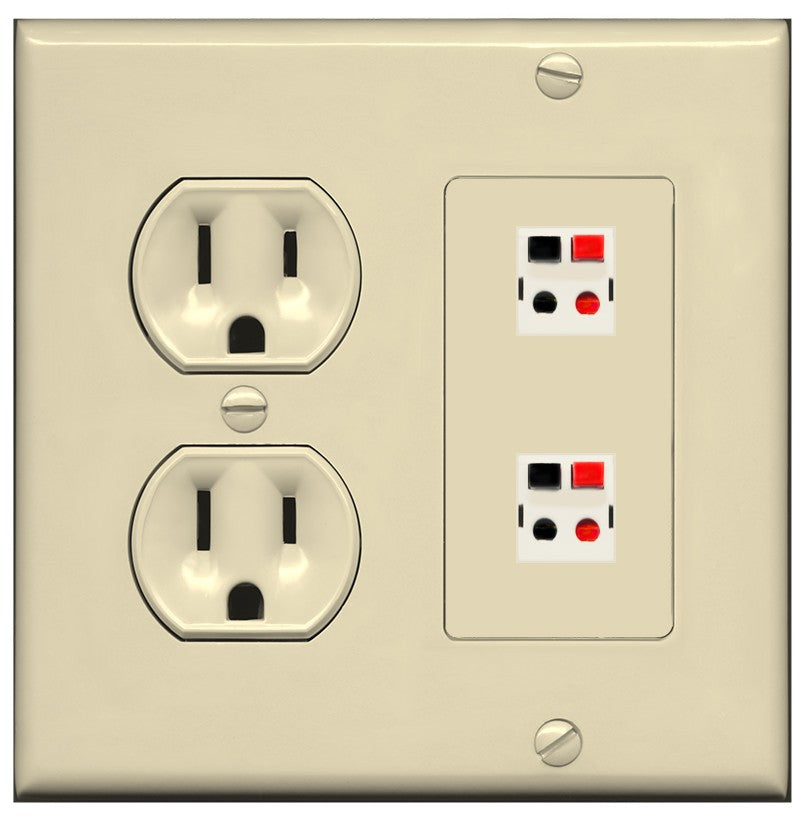 RiteAV 2 Port Speaker Wire Plug Jack Wall Plate - Round Outlet [Ivory/Ivory]