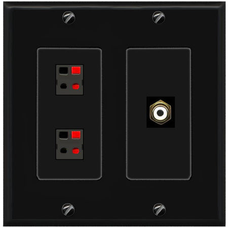 RiteAV 2 Port Speaker Wire Plug Jack Wall Plate with RCA for Subwoofer - 2 Gang [Black/Black]