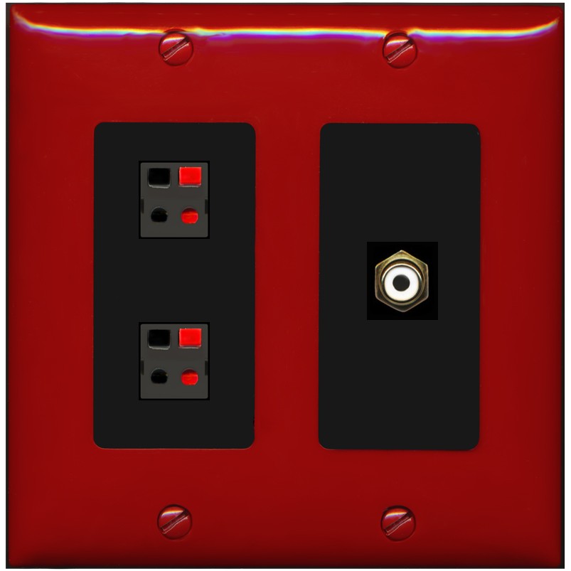 RiteAV 2 Port Speaker Wire Plug Jack Wall Plate with 1 RCA for Subwoofer - 2 Gang [Red/Black]