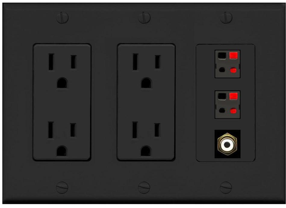 RiteAV 2 Port Speaker Wire Plug Jack Wall Plate with RCA for Subwoofer - 2 Outlet [Black/Black]