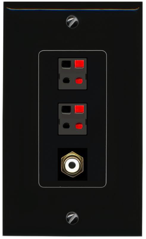 RiteAV 2 Port Speaker Wire Plug Jack Wall Plate with RCA for Subwoofer - 1 Gang [Black/Black]