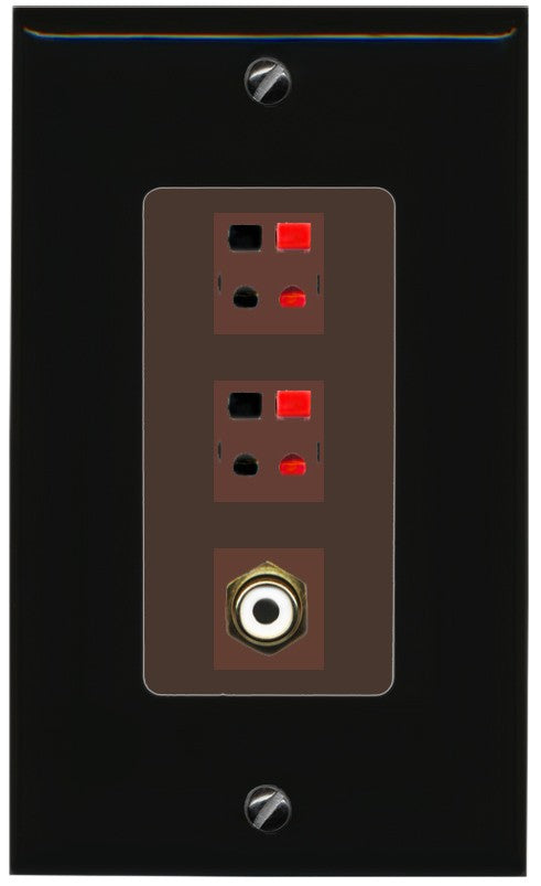 RiteAV 2 Port Speaker Wire Plug Jack Wall Plate with 1 RCA for Subwoofer - 1 Gang Decorative [Black/Brown]
