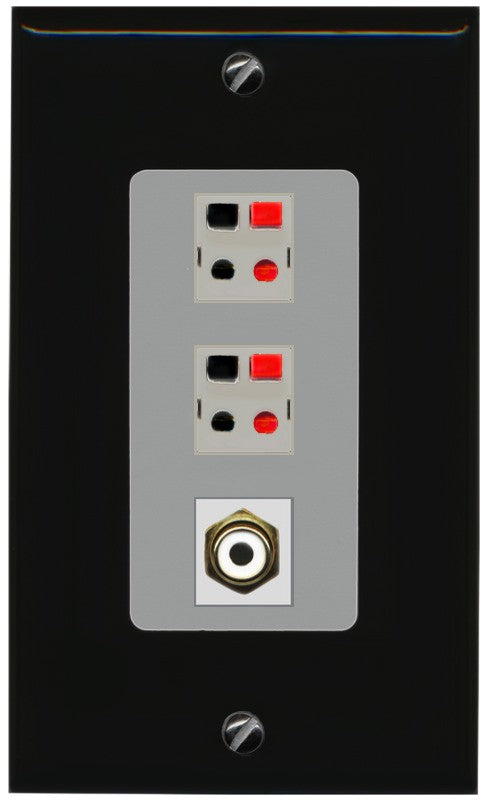 RiteAV 2 Port Speaker Wire Plug Jack Wall Plate with 1 RCA for Subwoofer - 1 Gang Decorative [Black/Gray]