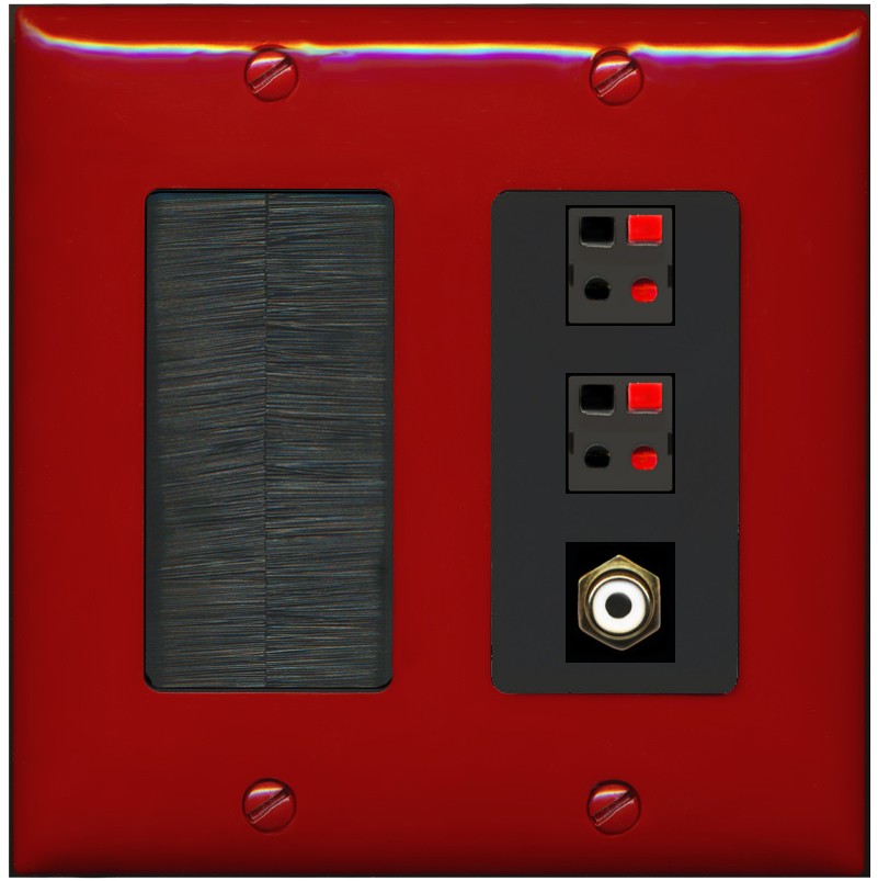 RiteAV 2 Port Speaker Wire Plug Jack Wall Plate with 1 RCA for Subwoofer - Brush [Red/Black]