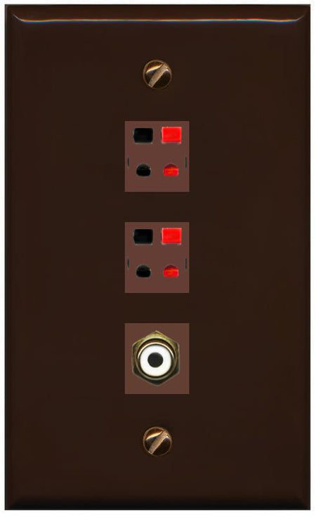 RiteAV 2 Port Speaker Wire Plug Jack Wall Plate with RCA for Subwoofer - Flat [Brown/Brown]