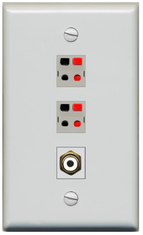 RiteAV 2 Port Speaker Wire Plug Jack Wall Plate with RCA for Subwoofer - Flat [Gray/Gray]