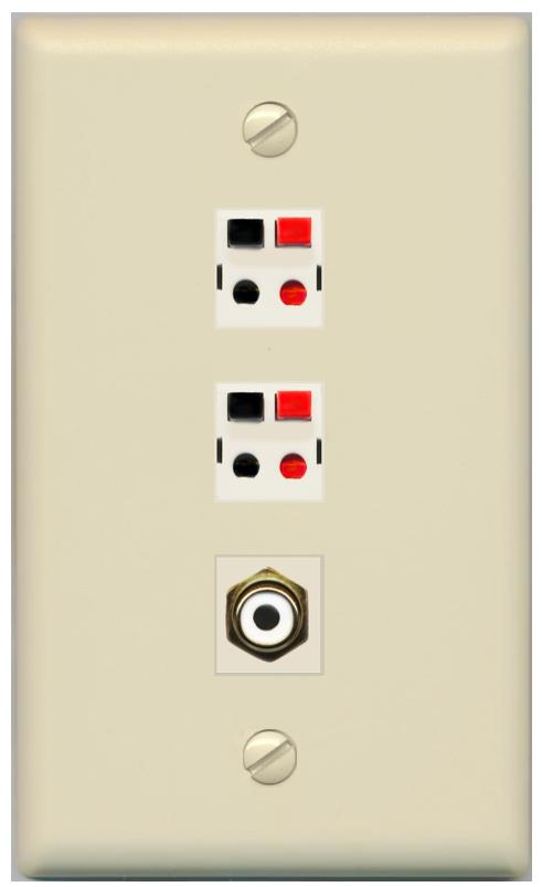 RiteAV 2 Port Speaker Wire Plug Jack Wall Plate with RCA for Subwoofer - Flat [Ivory/Ivory]