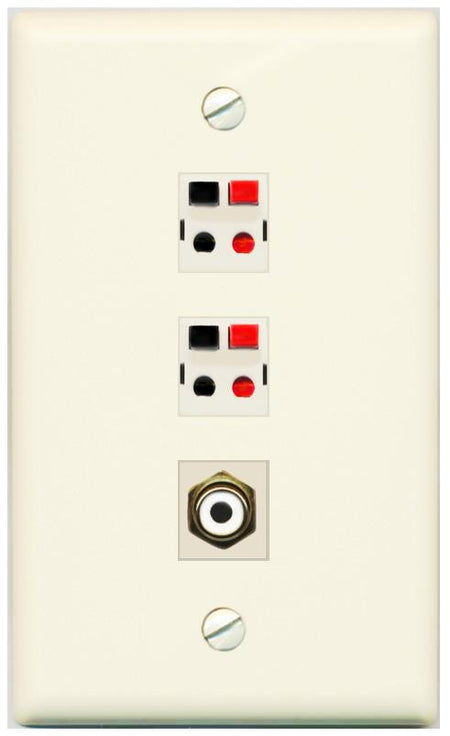 RiteAV 2 Port Speaker Wire Plug Jack Wall Plate with RCA for Subwoofer - Flat [Light-Almond]