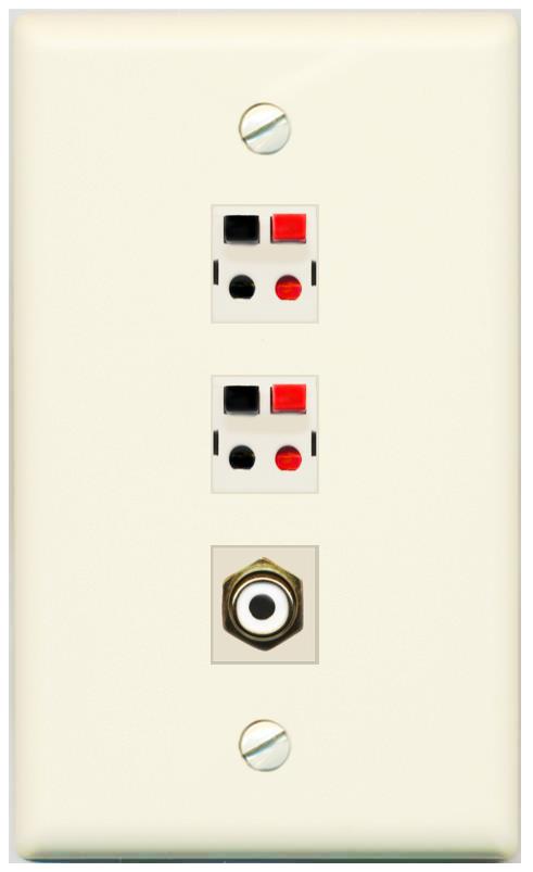 RiteAV 2 Port Speaker Wire Plug Jack Wall Plate with RCA for Subwoofer - Flat [Light-Almond]