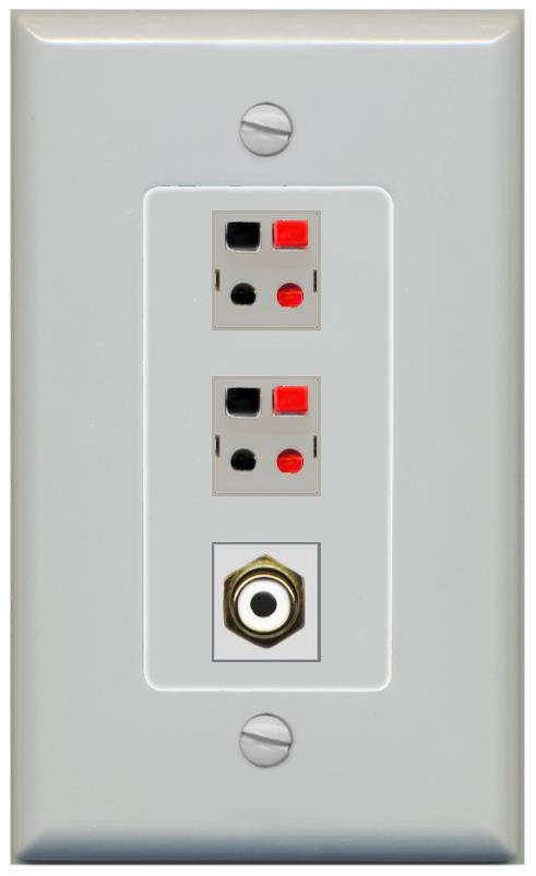 RiteAV 2 Port Speaker Wire Plug Jack Wall Plate with RCA for Subwoofer - 1 Gang [Gray/Gray]