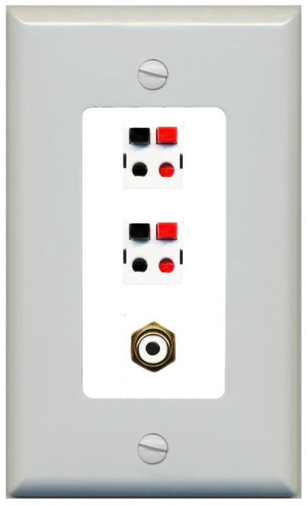 RiteAV 2 Port Speaker Wire Plug Jack Wall Plate with RCA for Subwoofer - 1 Gang [Gray/White]