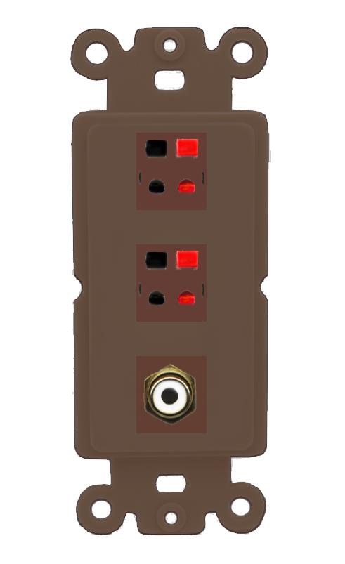 RiteAV 2 Port Speaker Wire Plug Jack Wall Plate with RCA for Subwoofer - Rocker [Brown/Brown]