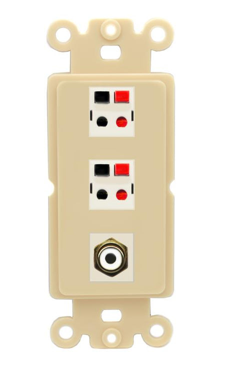RiteAV 2 Port Speaker Wire Plug Jack Wall Plate with RCA for Subwoofer - Rocker [Ivory/Ivory]