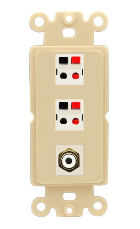 RiteAV 2 Port Speaker Wire Plug Jack Wall Plate with RCA for Subwoofer - Rocker [Ivory/Ivory]