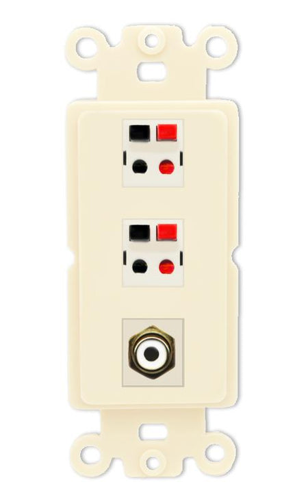 RiteAV 2 Port Speaker Wire Plug Jack Wall Plate with RCA for Subwoofer - Rocker [Light-Almond]
