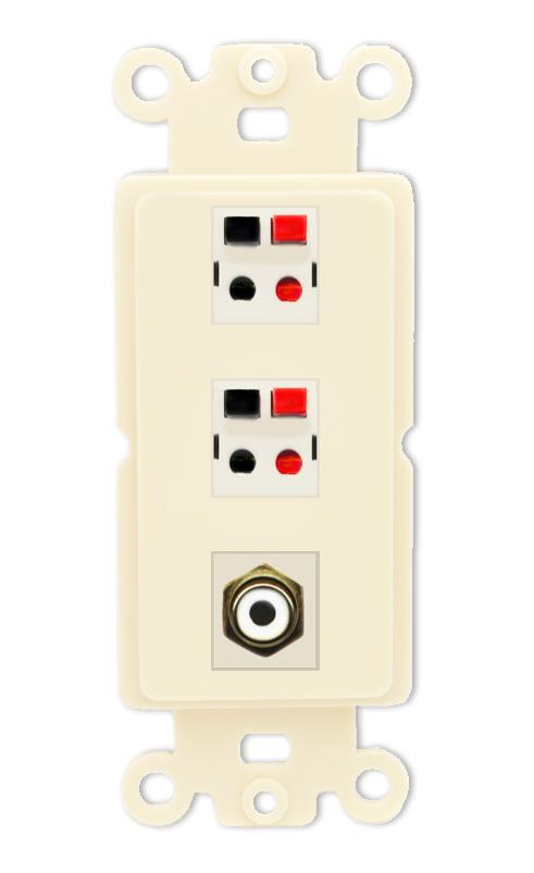 RiteAV 2 Port Speaker Wire Plug Jack Wall Plate with RCA for Subwoofer - Rocker [Light-Almond]