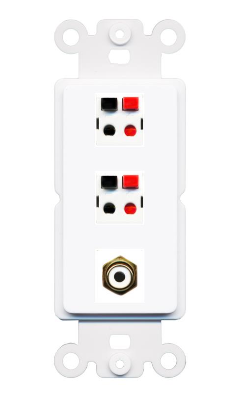 RiteAV 2 Port Speaker Wire Plug Jack Wall Plate with RCA for Subwoofer - Rocker [White]