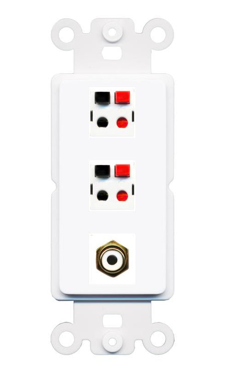 RiteAV 2 Port Speaker Wire Plug Jack Wall Plate with RCA for Subwoofer - Rocker [White]
