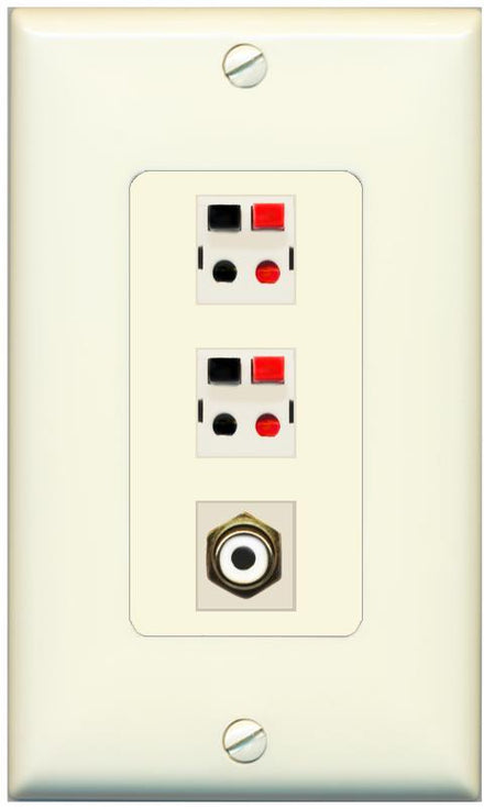 RiteAV 2 Port Speaker Wire Plug Jack Wall Plate with RCA for Subwoofer - 1 Gang [Light-Almond]