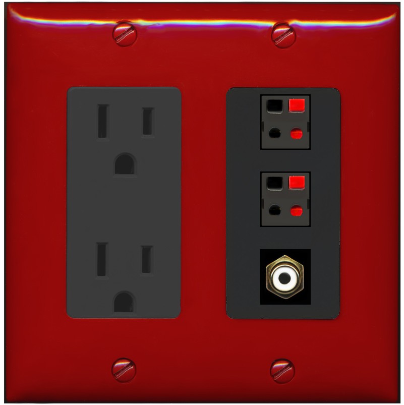 RiteAV 2 Port Speaker Wire Plug Jack Wall Plate with 1 RCA for Subwoofer - Outlet [Red/Black]
