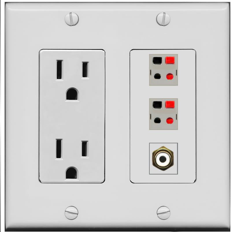 RiteAV 2 Port Speaker Wire Plug Jack Wall Plate with RCA for Subwoofer - Outlet [Gray/Gray]
