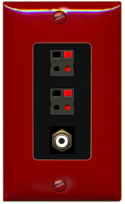 RiteAV 2 Port Speaker Wire Plug Jack Wall Plate with 1 RCA for Subwoofer - 1 Gang Decorative [Red/Black]