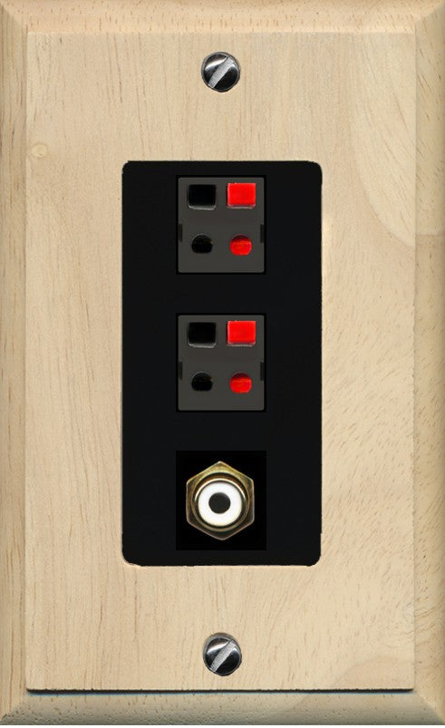 RiteAV 2 Port Speaker Wire Plug Jack Wall Plate with 1 RCA for Subwoofer - 1 Gang Decorative [Wood/Black]