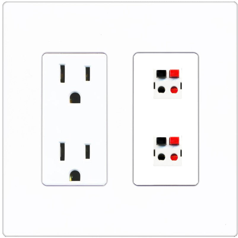 RiteAV 2 Port Speaker Wire Plug Jack Wall Plate - Outlet [Screwless White]