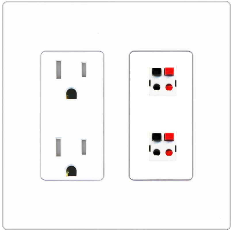 RiteAV 2 Port Speaker Wire Plug Jack Wall Plate - Tamper-Resistant Outlet [Screwless White]