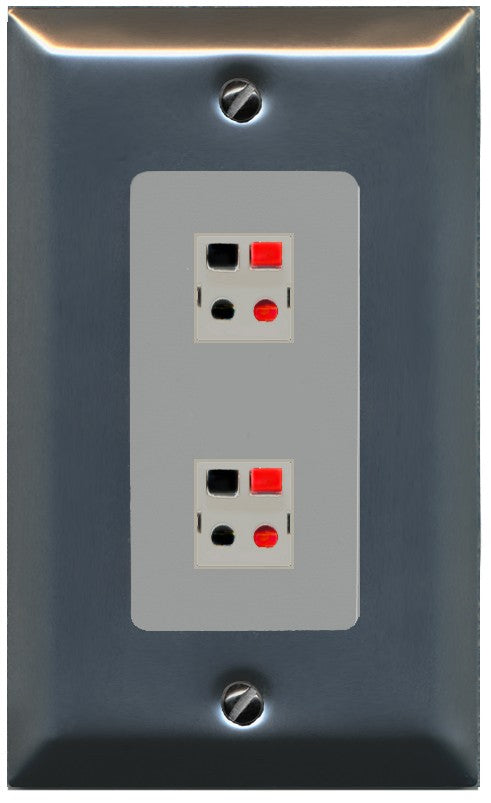 RiteAV 2 Port Speaker Wire Plug Jack Wall Plate - 1 Gang Decorative [Stainless/Gray]